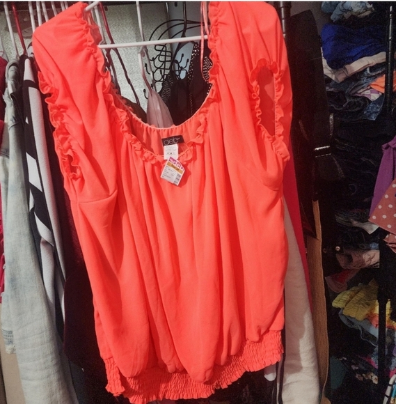 NWT DEB NEON CORAL BLOUSE 3X - Picture 1 of 3